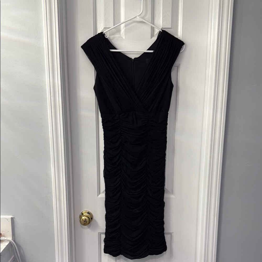 Black Sheath Midi Dress with V-Neck